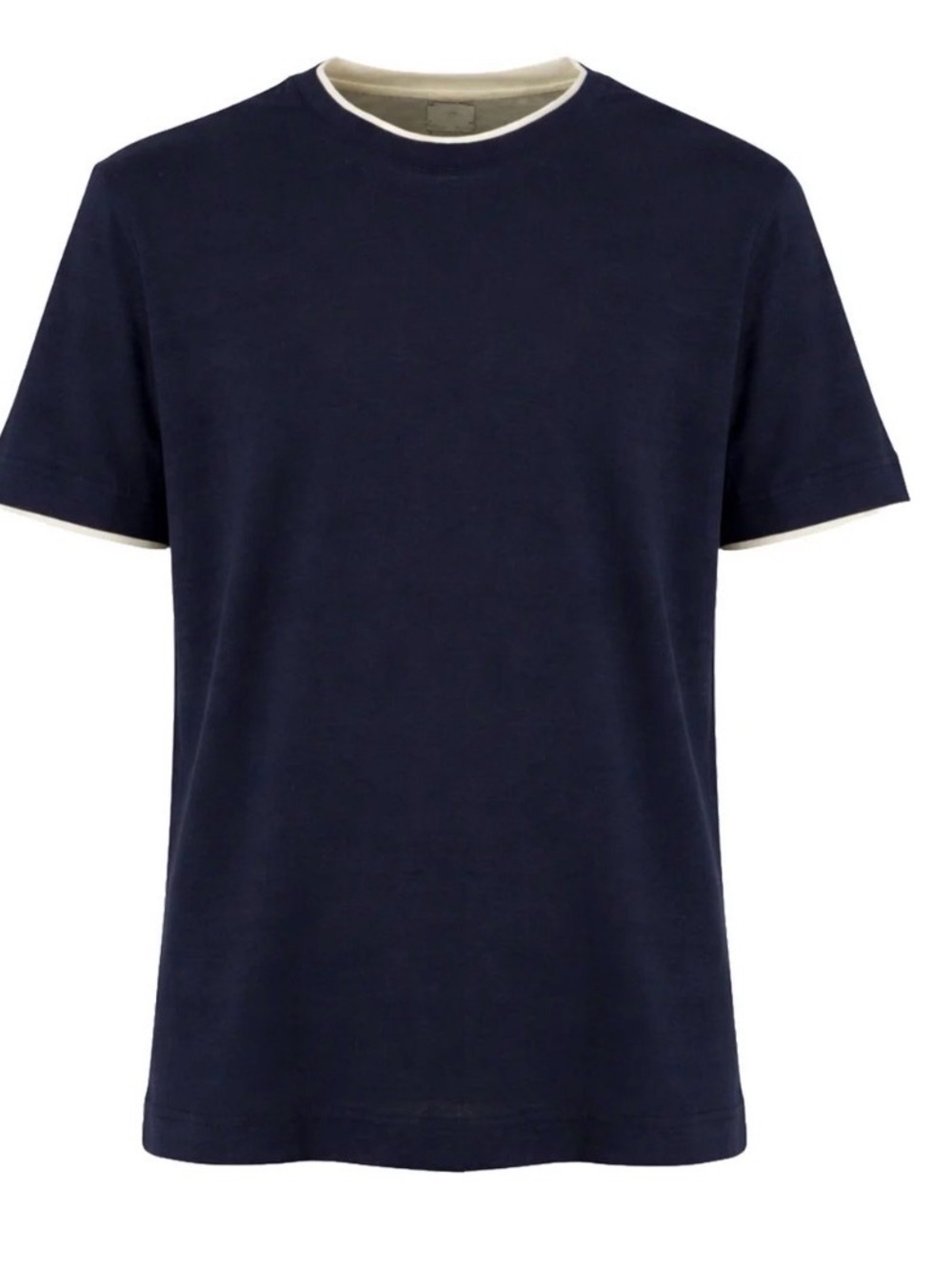 Eleventy Navy T-Shirt with Cream Contrast Trim
